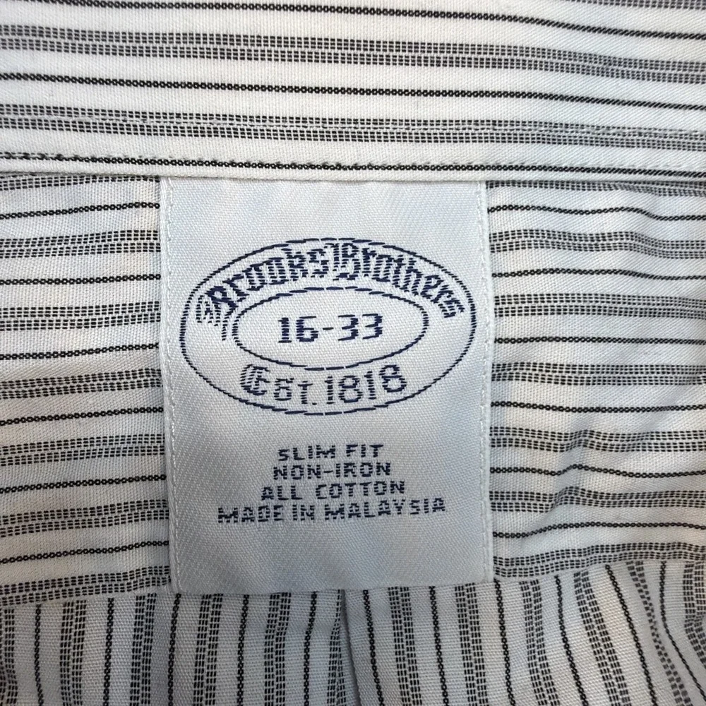 Brooks Brothers Dress Shirt Men 16/-33 Slim Fit Gray Stripes Cotton Non-Iron EUC